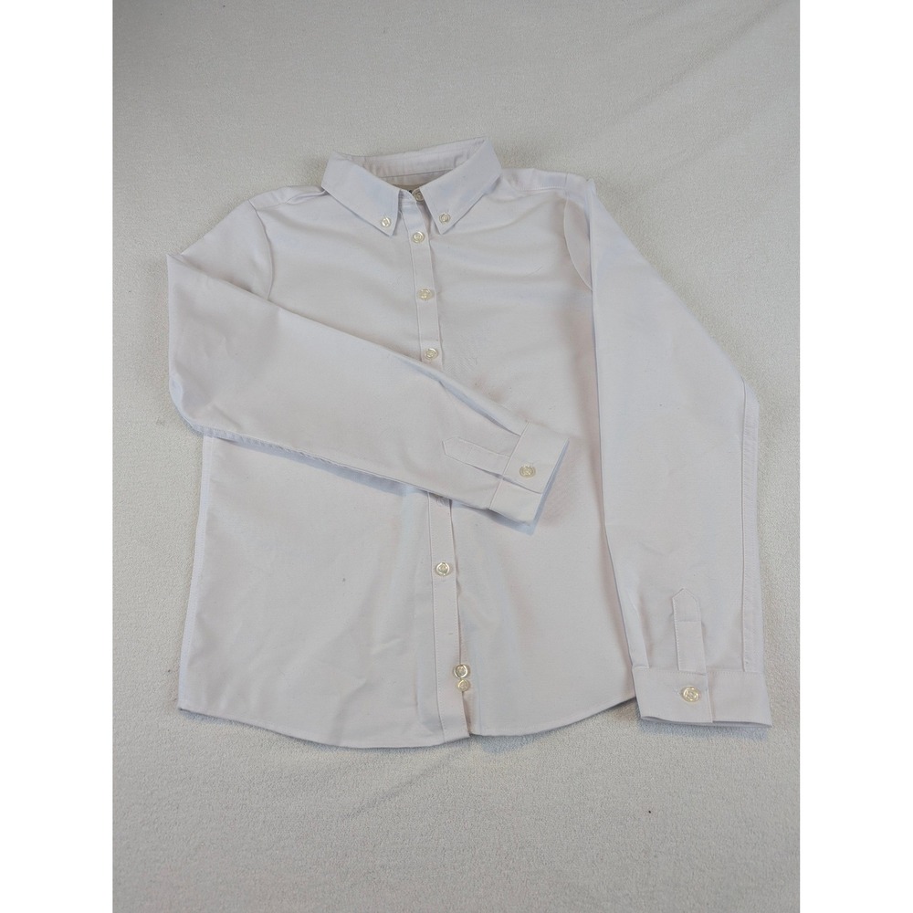 Lands End Boys White Long Sleeve Button Down Shirt School Uniform Size 12 - Picture 2 of 9